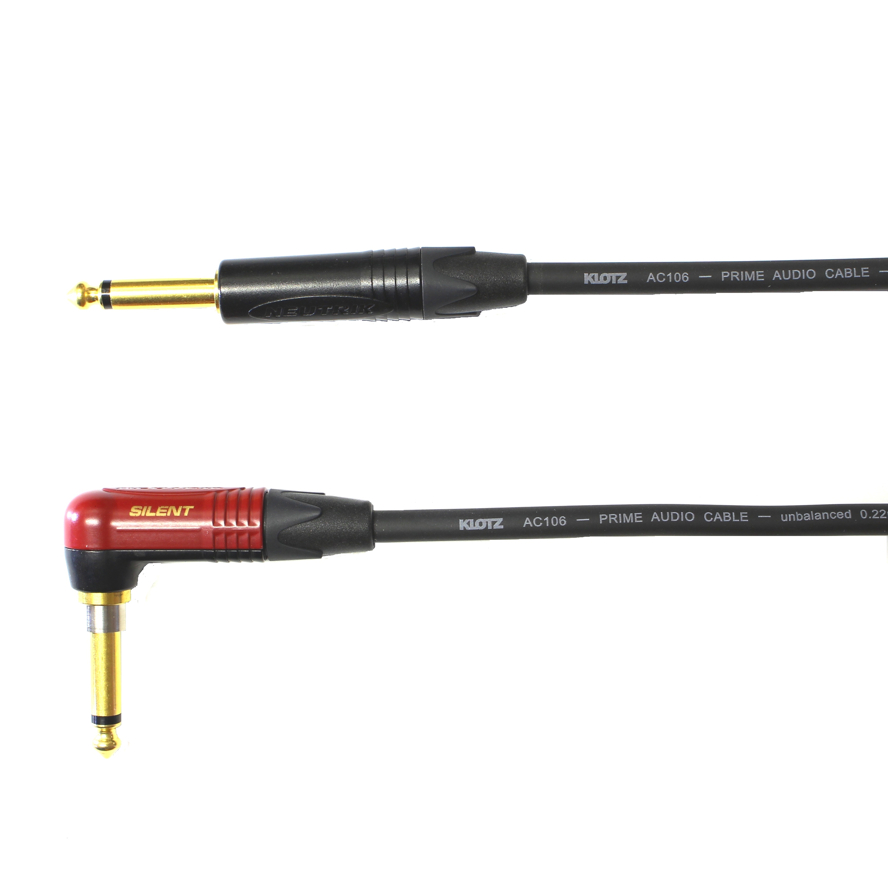 Kytarový kabel Jack 6,3 úhlový zla. s vypínačem/ Jack 6,3 mono přímý , 7 m AC106