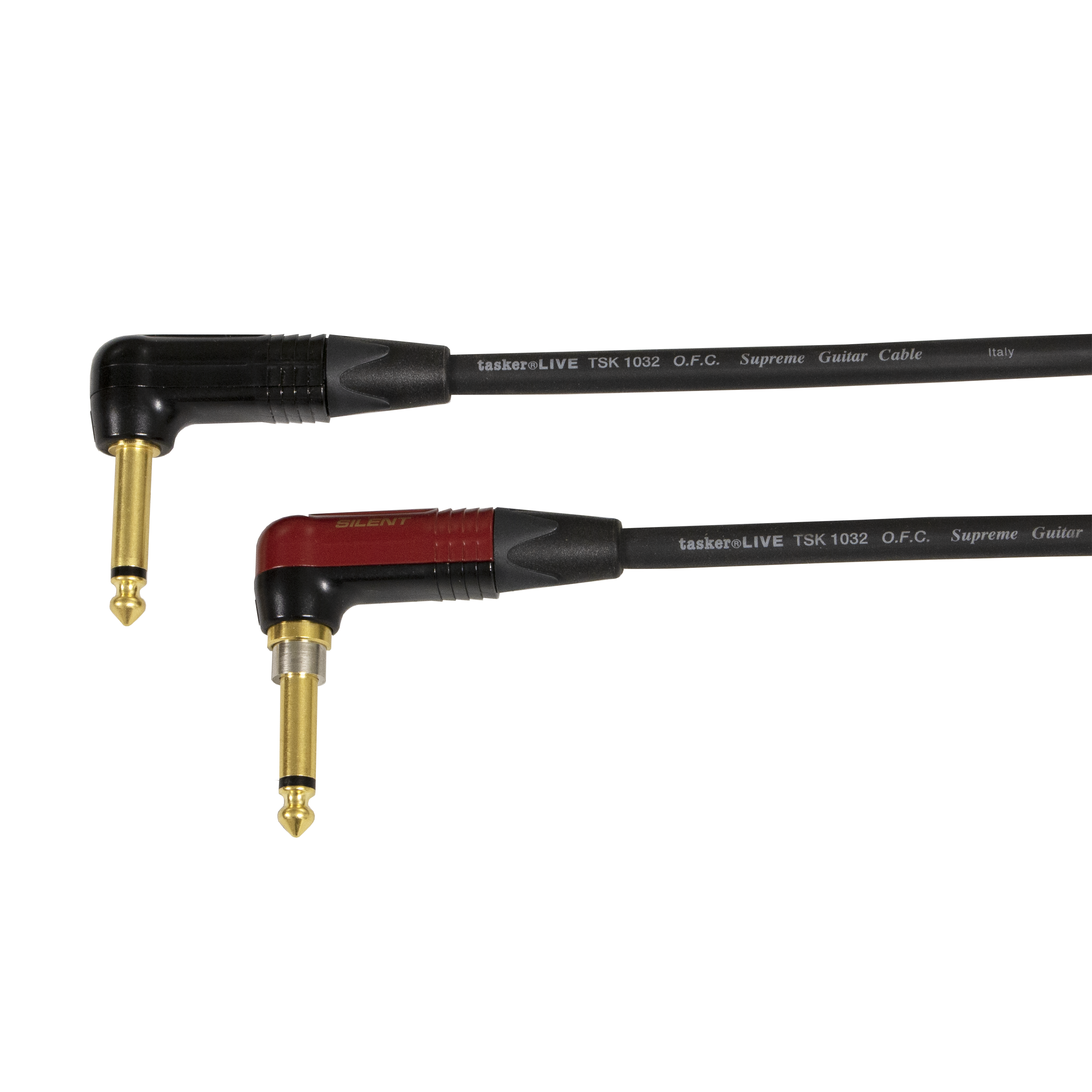Kytarový kabel Jack 6,3 úhlový zlacený s vypínačem/ Jack 6,3 mono úhlov , 4m TSK