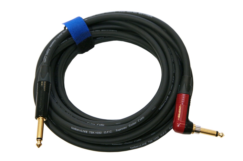 Kytarový kabel Jack 6,3 úhlový zlacený s vypínačem/ Jack 6,3 mono přímý , 6m TSK