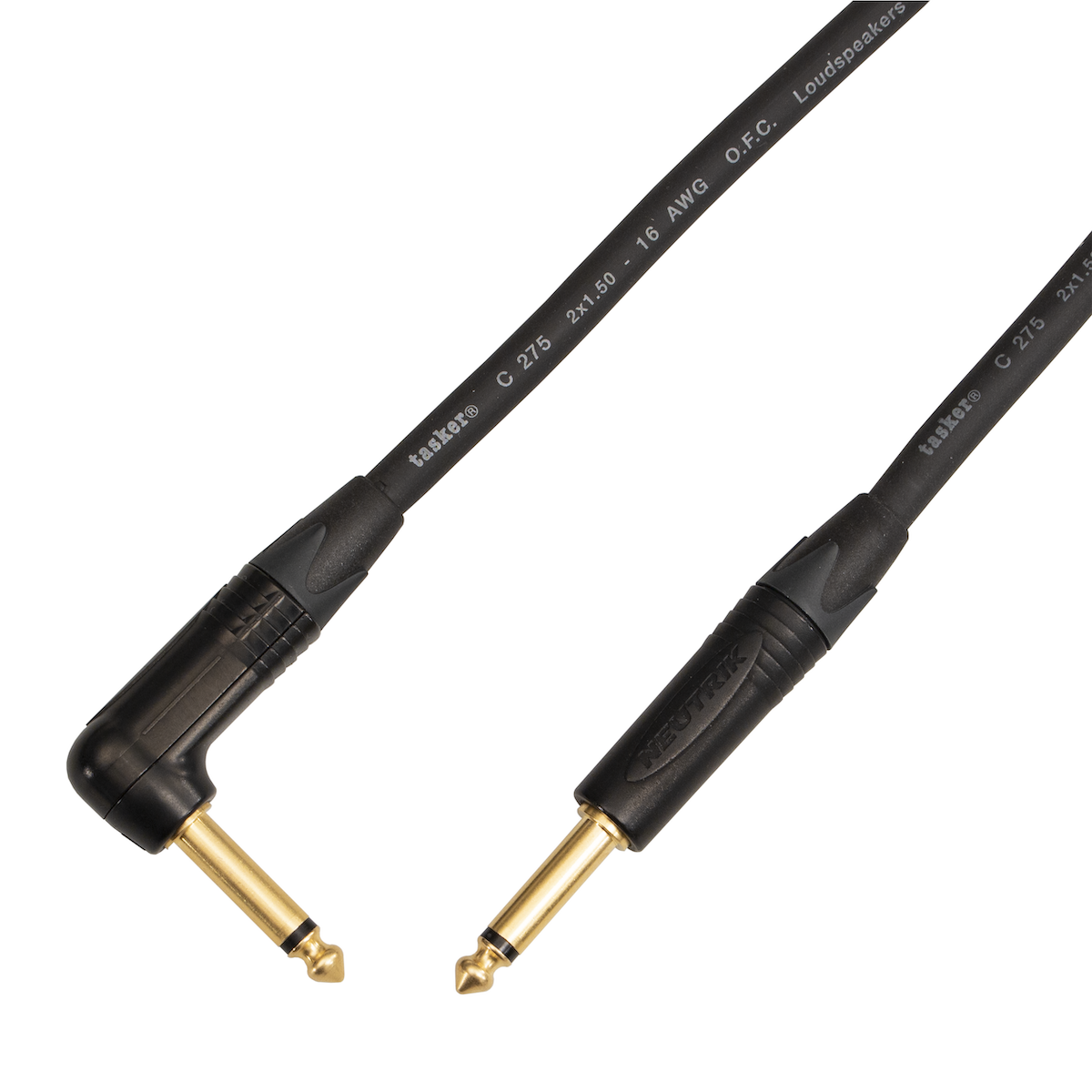 Reproduktorový kabel Jack 6,3 úhlový zl. / Jack 6,3 přímý zl, Tasker C275,