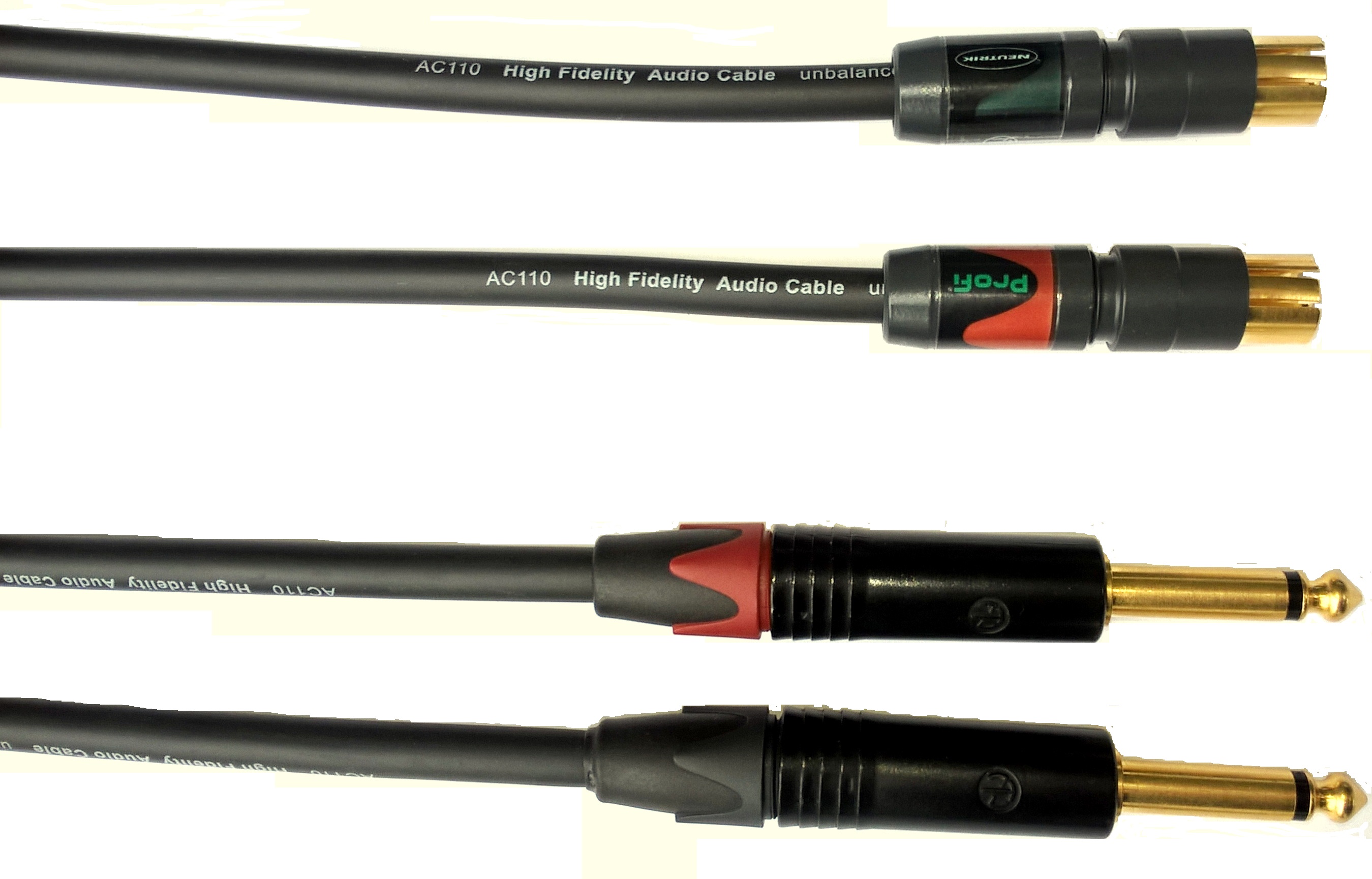 Kabel 2x Cinch NF2C-B/2 - 2x Jack 6,3mm, kabel Klotz AC110, délka 1 m