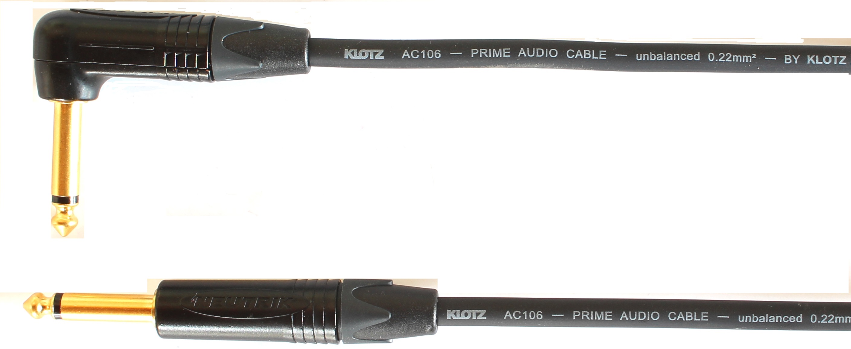Kytarový kabel Jack 6,3 mono přímý/ Jack 6,3 mono úhlový, 30 cm, AC106