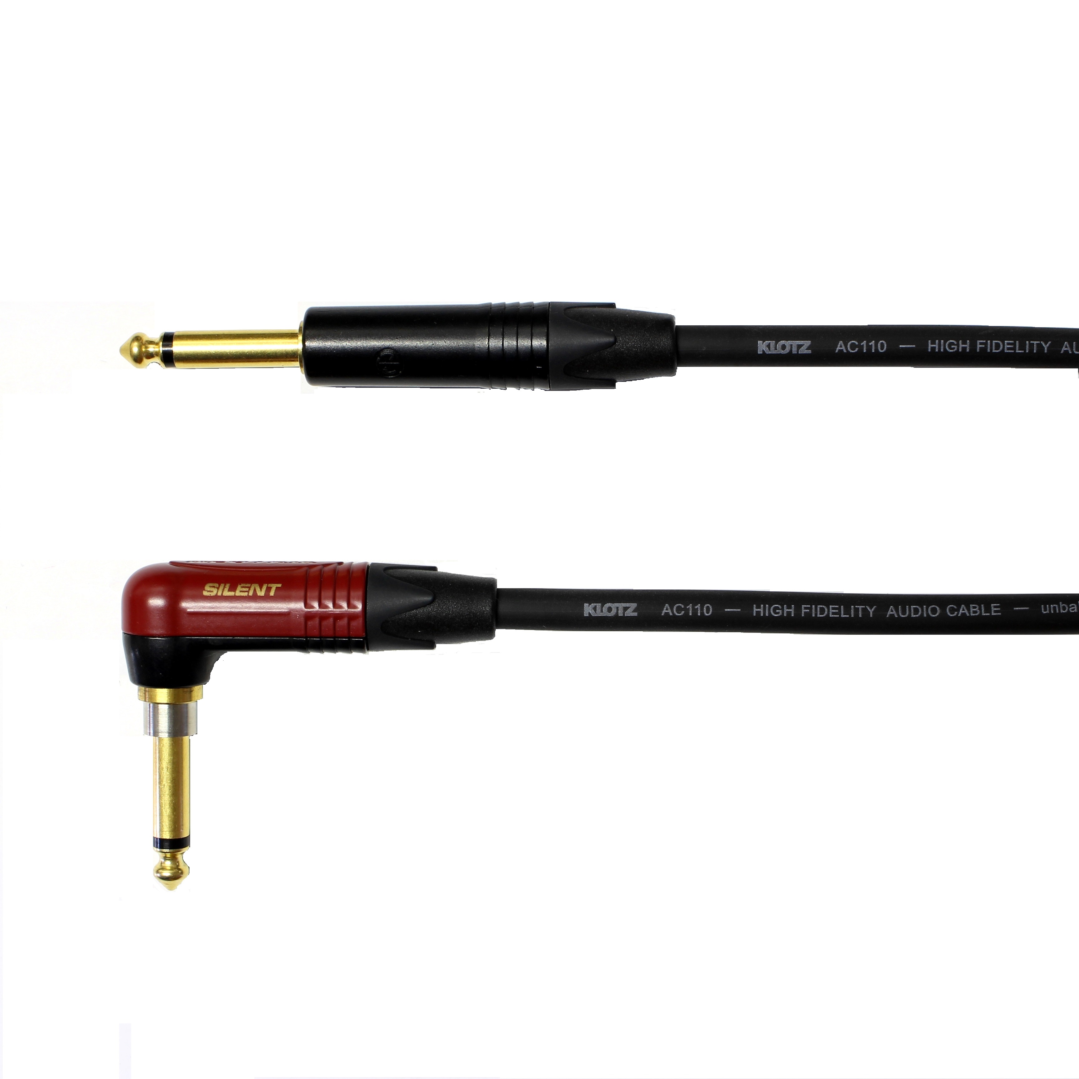 Kytarový kabel Jack 6,3 úhlový zla. s vypínačem/ Jack 6,3 mono přímý , 3m AC110