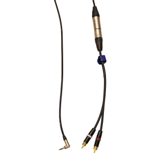 Kabel Jack 3,5 mm úhlový - 2 x Cinch se spojením XLR, délka 3,3 m.