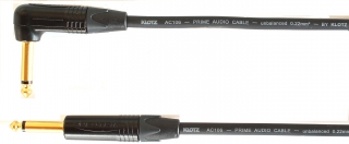 Kytarový kabel Jack 6,3 mono přímý/ Jack 6,3 mono úhlový, 15 cm, AC106