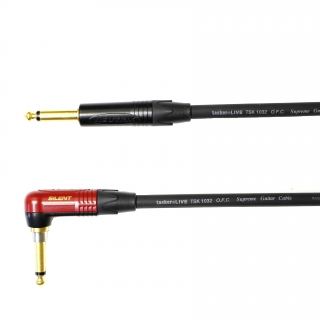Kytarový kabel Jack 6,3 úhlový zlacený s vypínačem/ Jack 6,3 mono přímý, 4 m TSK